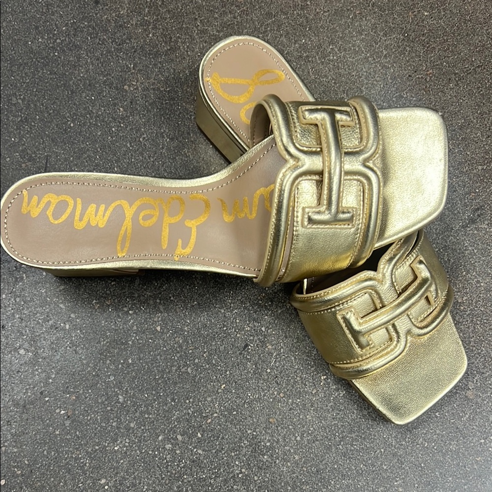 Sam Edelman Gold Mules with Geometric Design